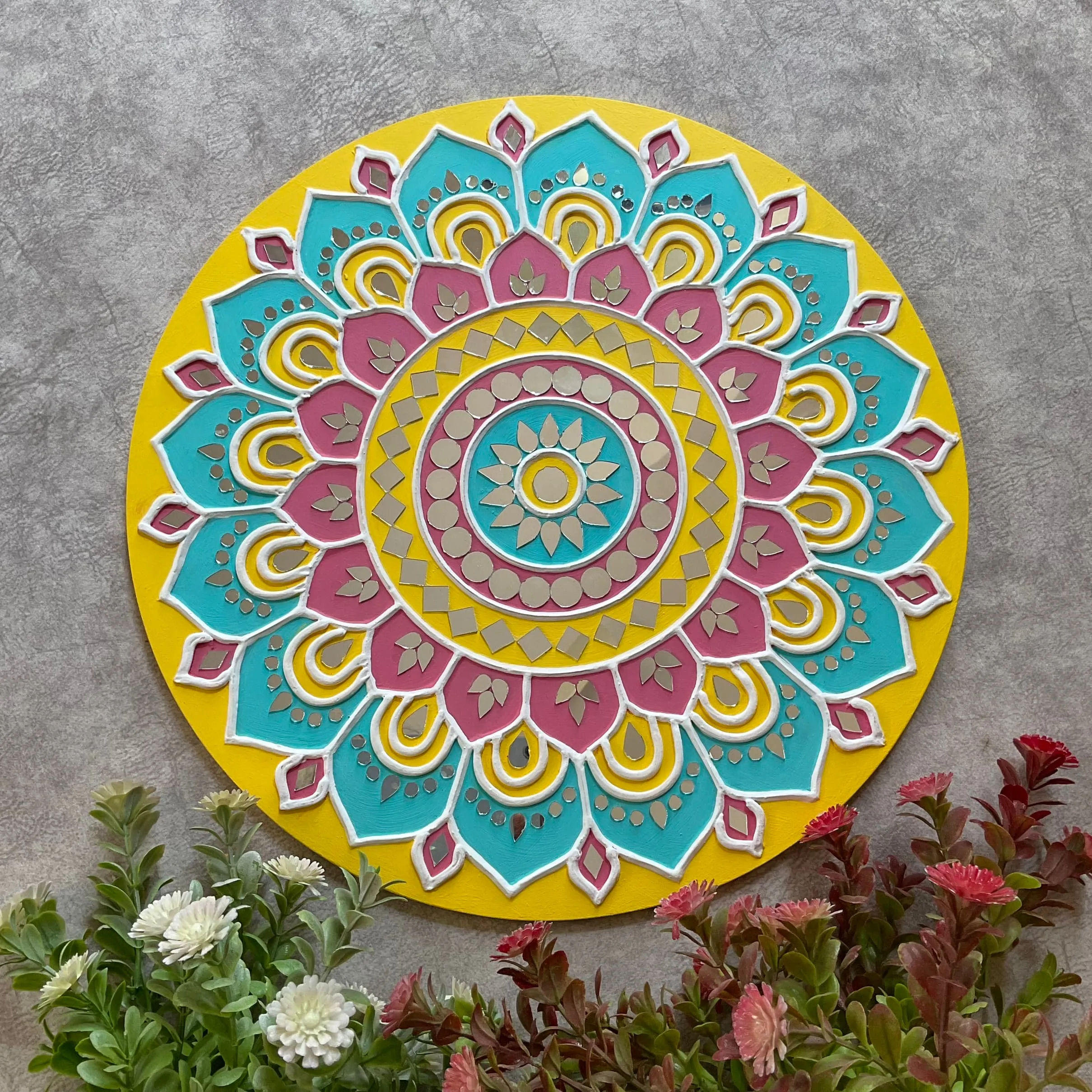 15 Inch Rangoli Lippan Art (Set of 3) Wall Hanging - Clay Mirror Wall Decor