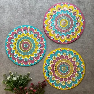 15 Inch Rangoli Lippan Art (Set of 3) Wall Hanging - Clay Mirror Wall Decor