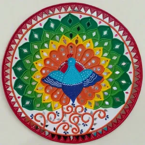 18 Inches Peacock Lippan Art Wall Hanging - Clay Mirror Wall Decor