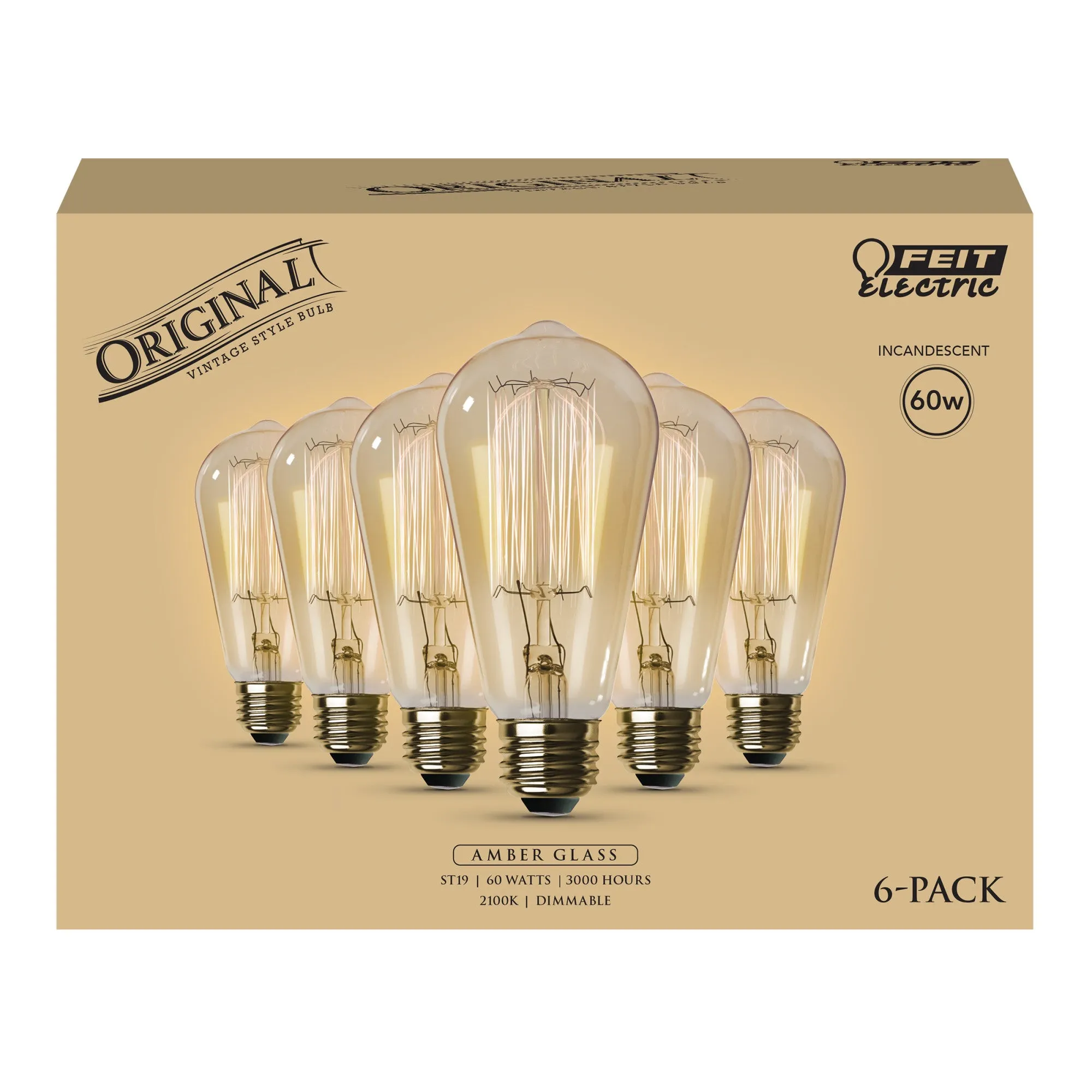 60W Replacement ST19 E26 Dimmable Cage Filament Amber Glass Vintage Edison Incandescent Light Bulb, Warm White (6-Pack)