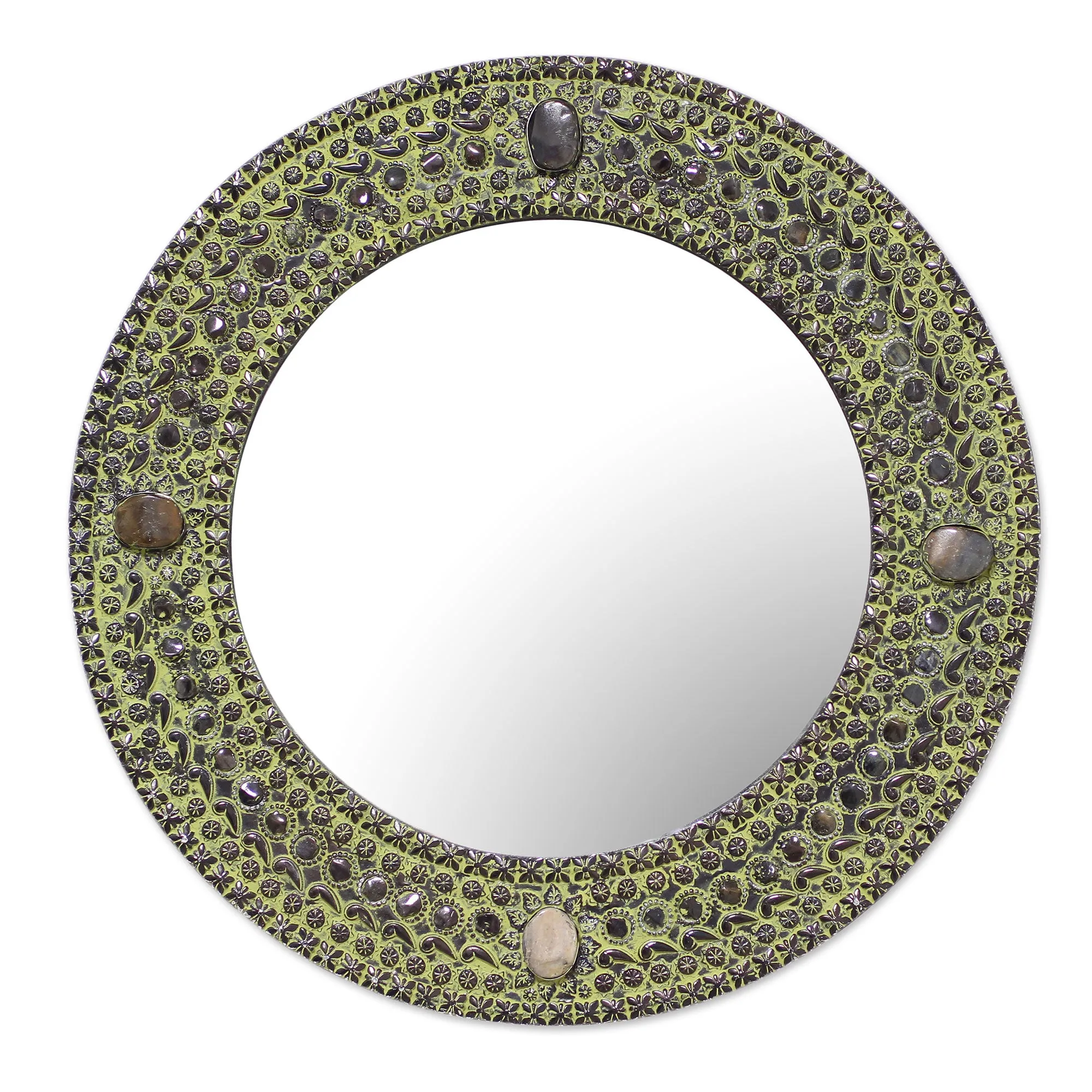 Antique Magnificence Handcrafted Round Antiqued Aluminum Mirror from India