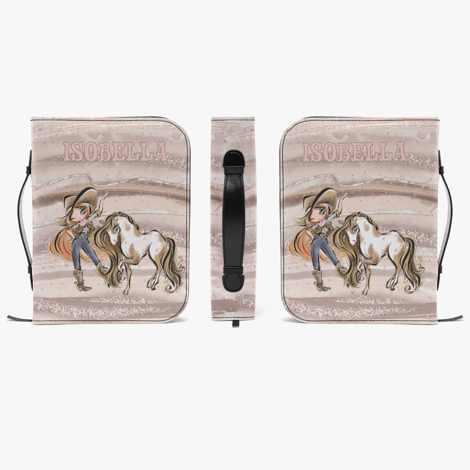 Book/ Bible Cover, Howdy, Cowgirl and Horse, Red Hair, Blue Eyes
