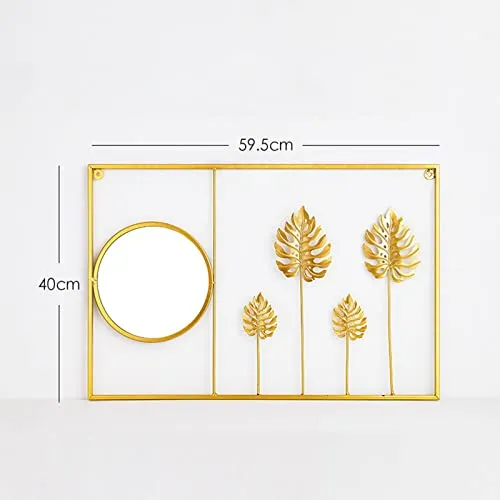CALANDIS® Metal Leaf Wall Art Decorative Mirror Background for Home Living Room Office Monstera Straight | 1 Metal Wall Decor 1 Mirror
