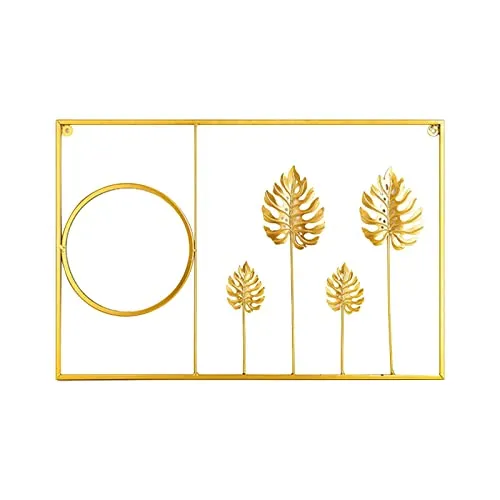 CALANDIS® Metal Leaf Wall Art Decorative Mirror Background for Home Living Room Office Monstera Straight | 1 Metal Wall Decor 1 Mirror