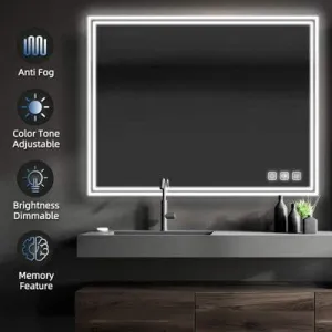 DAZZLIZE MIRROR wall mirror bathroom mirror with touch sensor and three light colors Stylish mirror for dining room, washroom, hallway and dressing area- rectangular shape-size=(24x30) inch-W8.