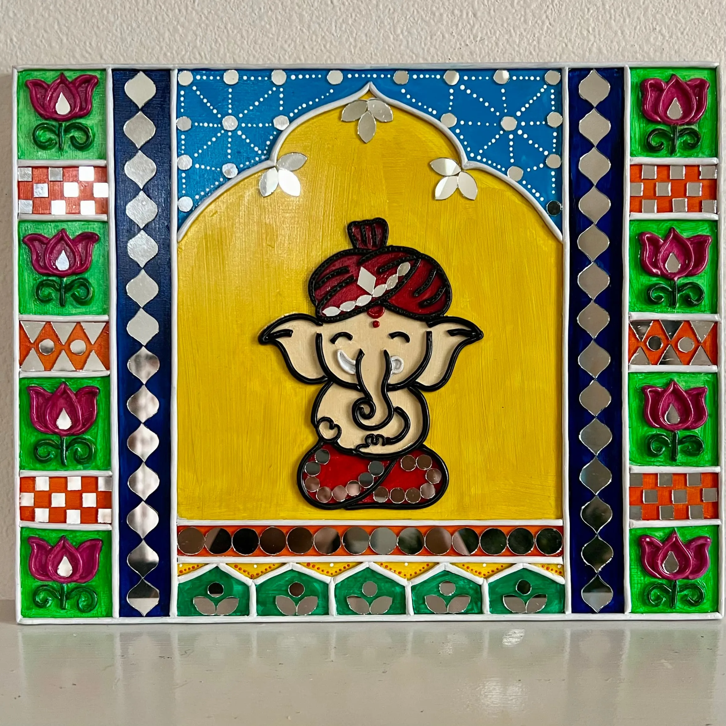 Ganesha Lippan Art Wall Hanging - Clay Mirror Wall Decor