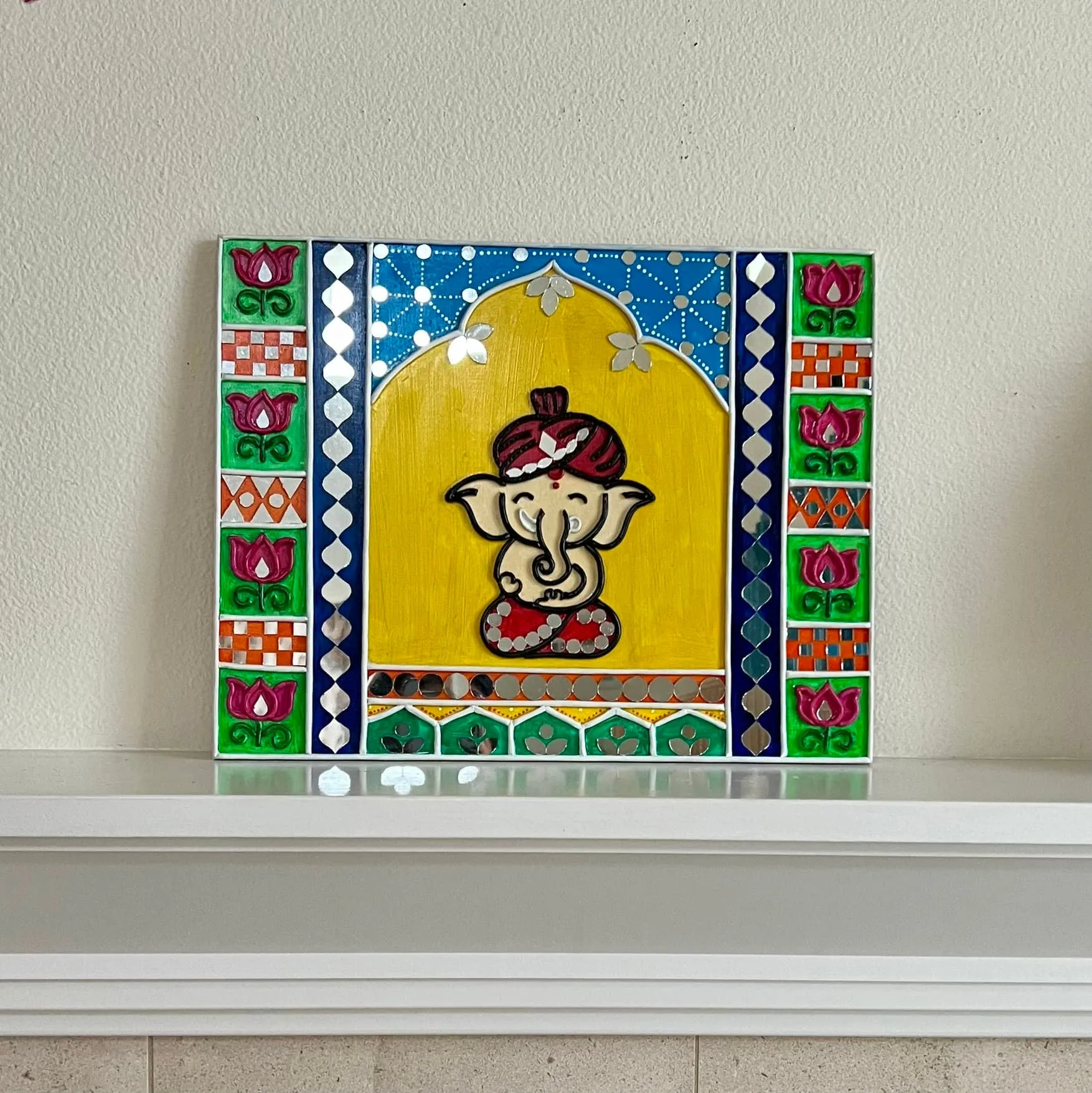 Ganesha Lippan Art Wall Hanging - Clay Mirror Wall Decor