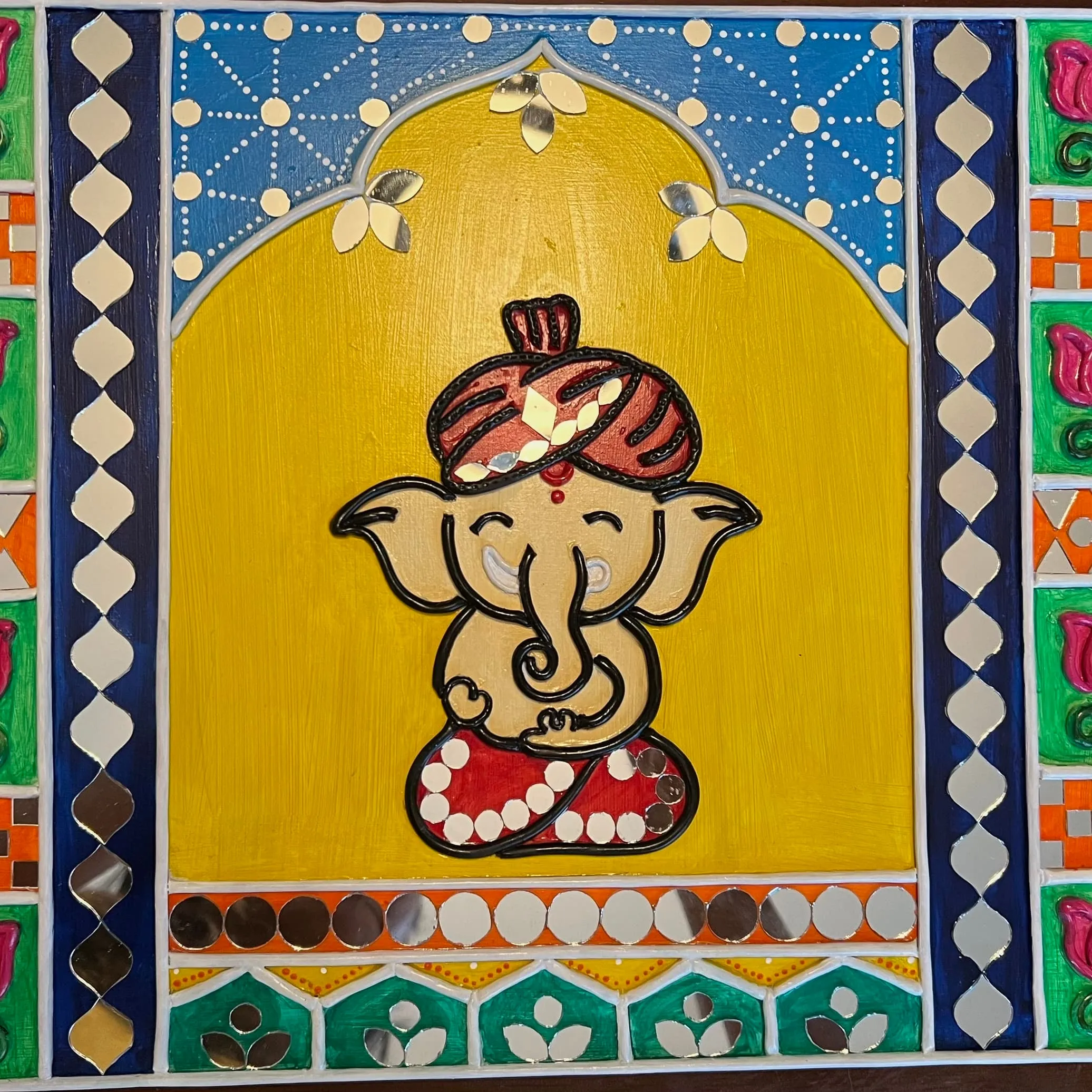 Ganesha Lippan Art Wall Hanging - Clay Mirror Wall Decor