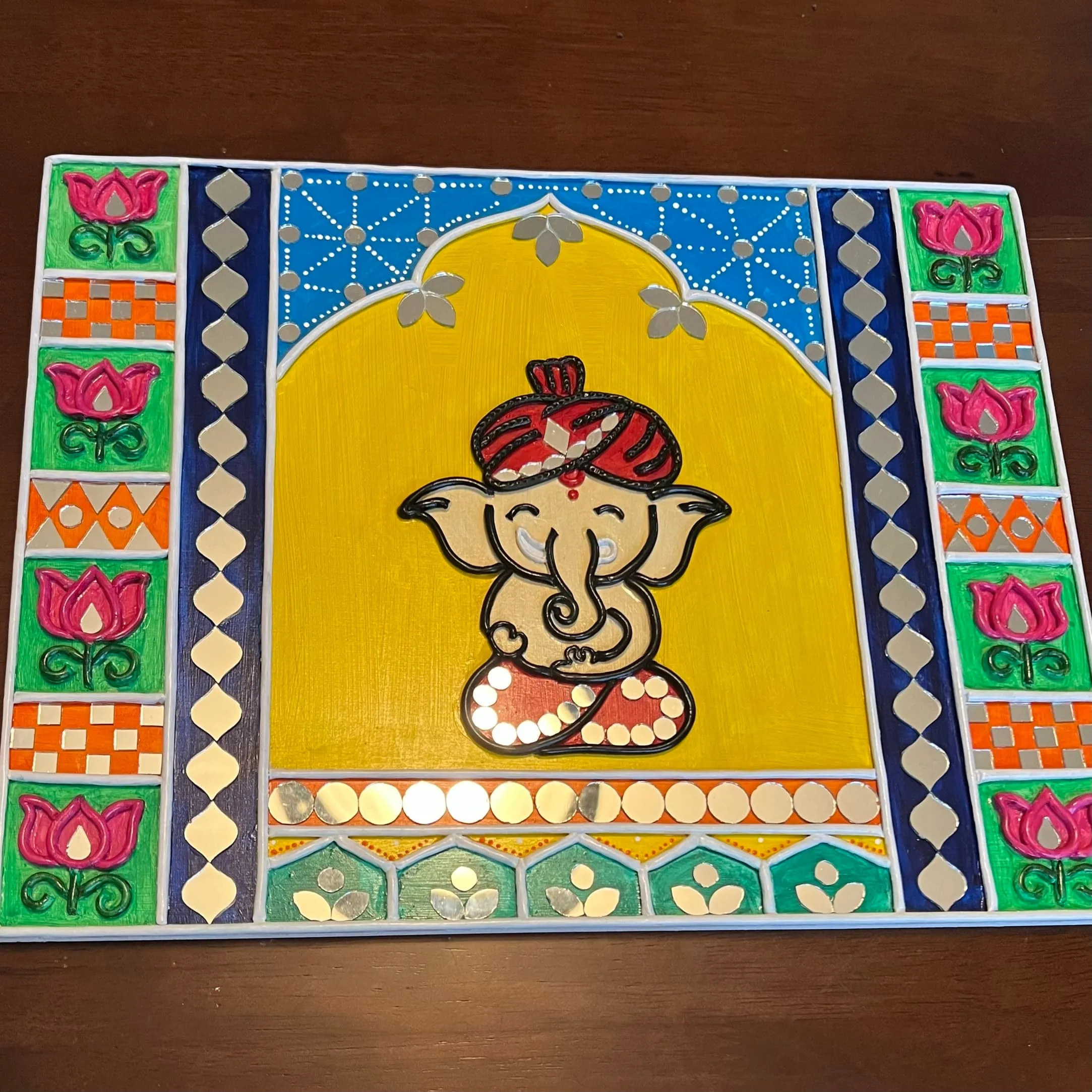 Ganesha Lippan Art Wall Hanging - Clay Mirror Wall Decor