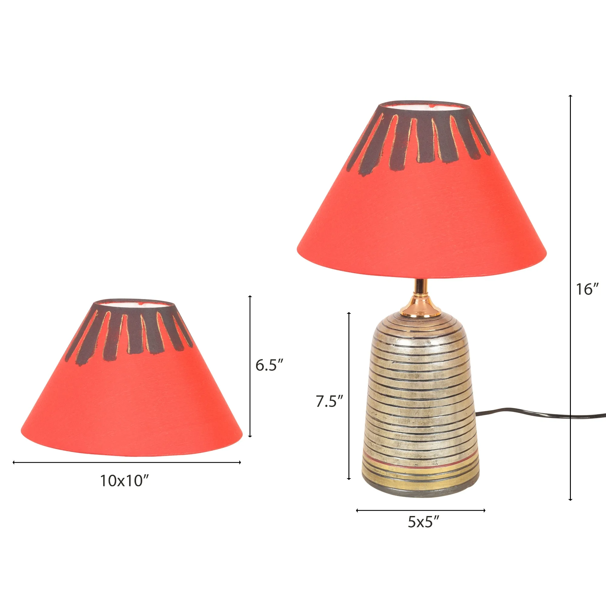 Handcrafted Terracotta Table Lamp with Red Cotton Shade
