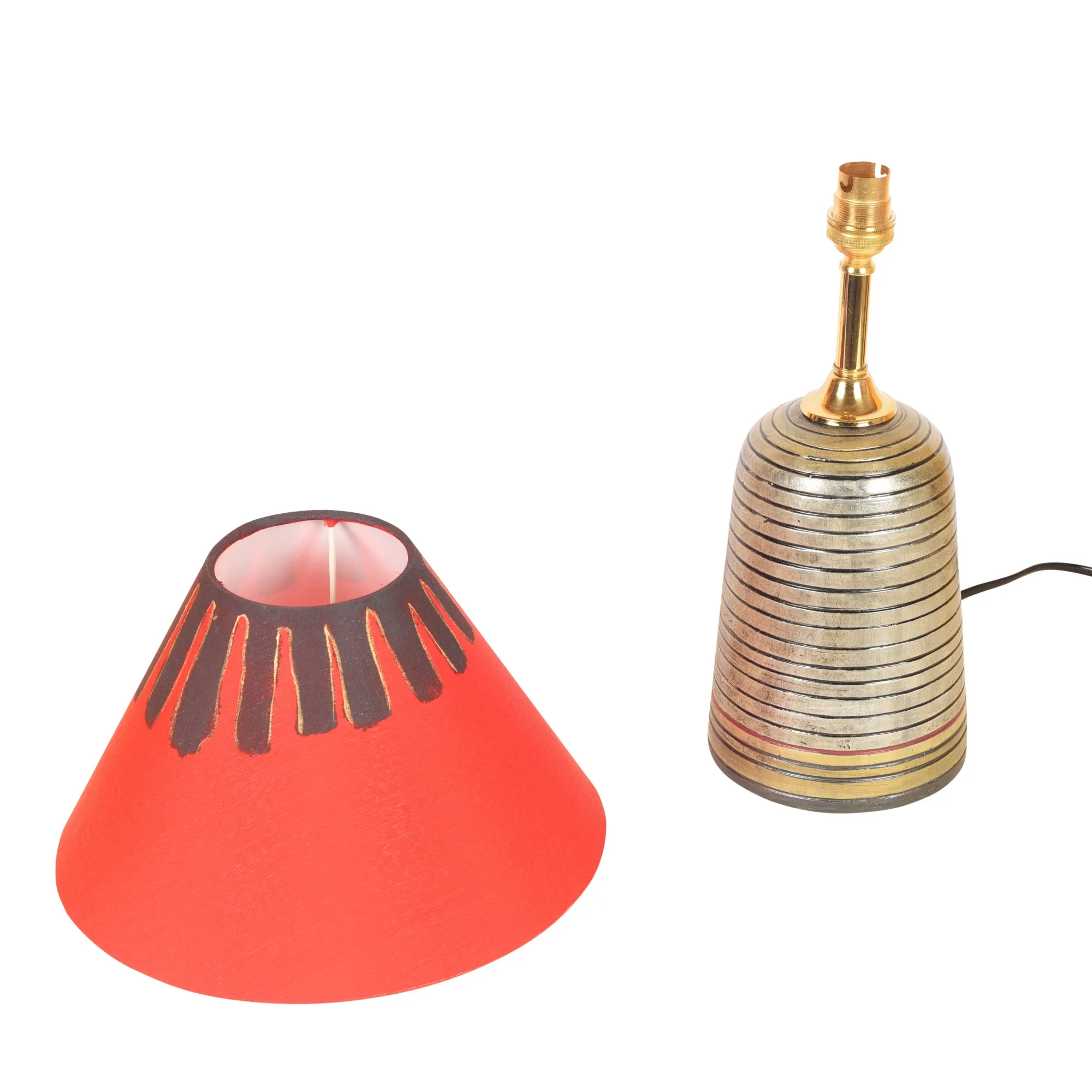 Handcrafted Terracotta Table Lamp with Red Cotton Shade