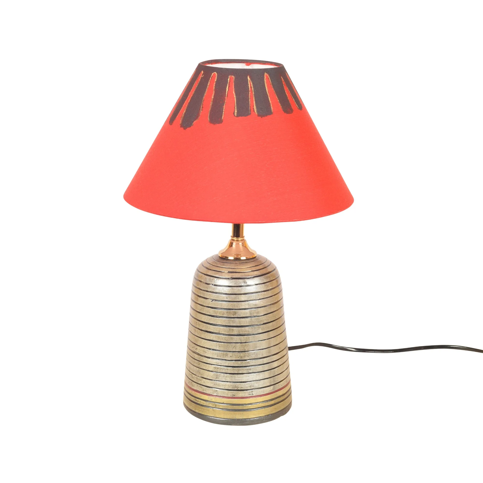 Handcrafted Terracotta Table Lamp with Red Cotton Shade