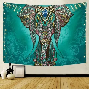 Indian Mandala Tapestry Psychedelic Elephant Turquoise Wall Hanging Boho Decor
