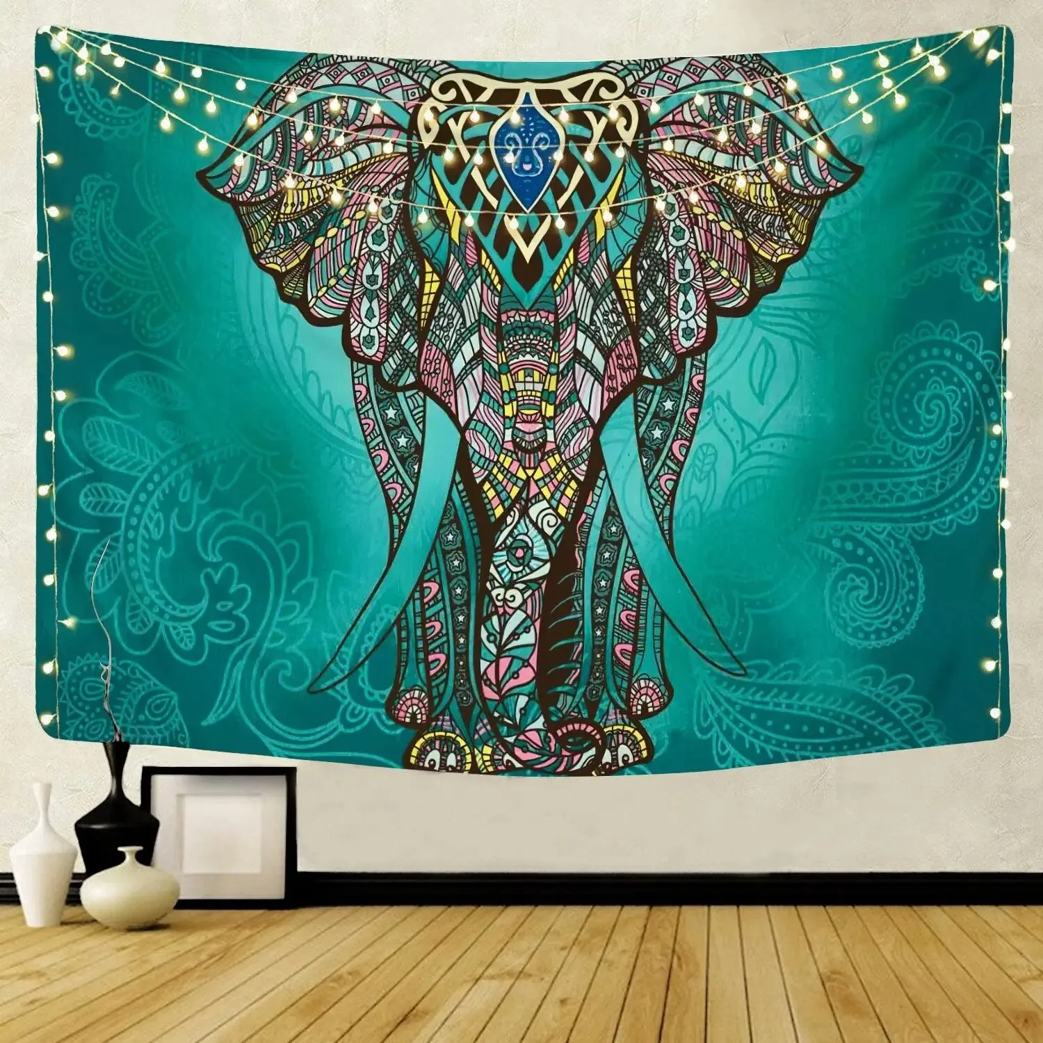 Indian Mandala Tapestry Psychedelic Elephant Turquoise Wall Hanging Boho Decor
