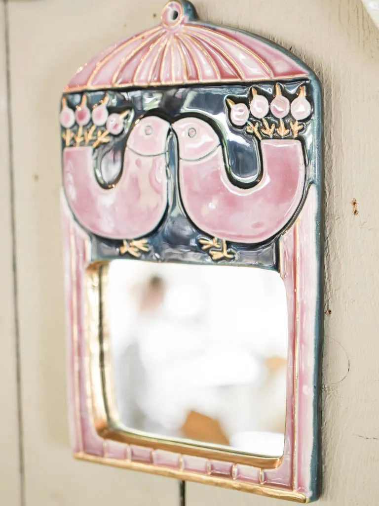 Mid-century modern pink birdcage mirror, "Cage" - Mithe Espelt (1924-2021) - 12¼" x 8"