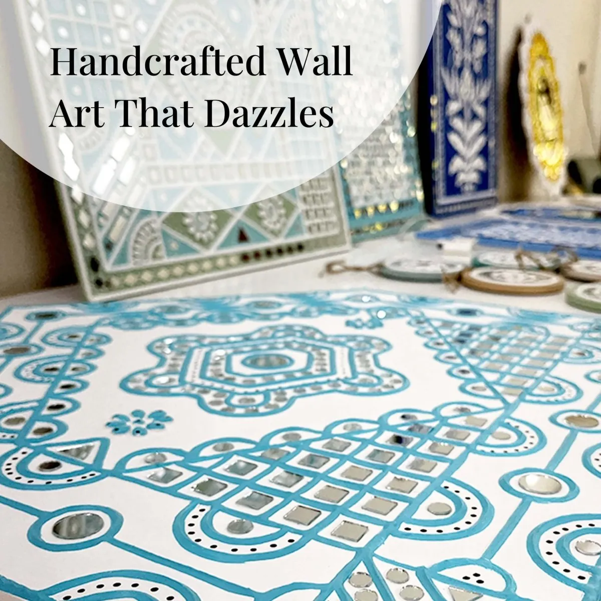 Mud Hut Blue Sparkle Handmade Wall Hanging