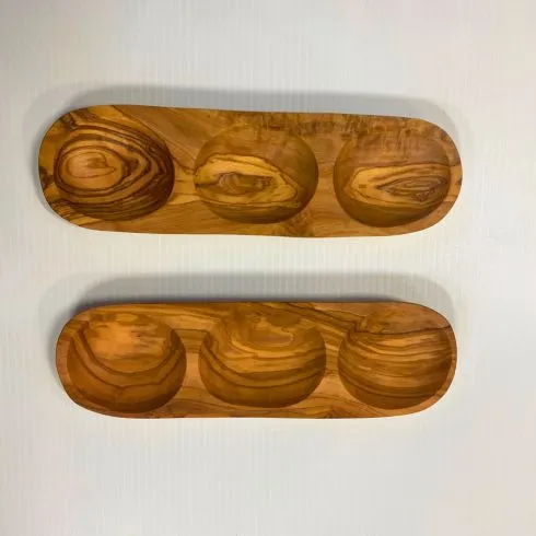 Olivewood 3 Section Nut Dish Flat