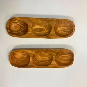 Olivewood 3 Section Nut Dish Flat