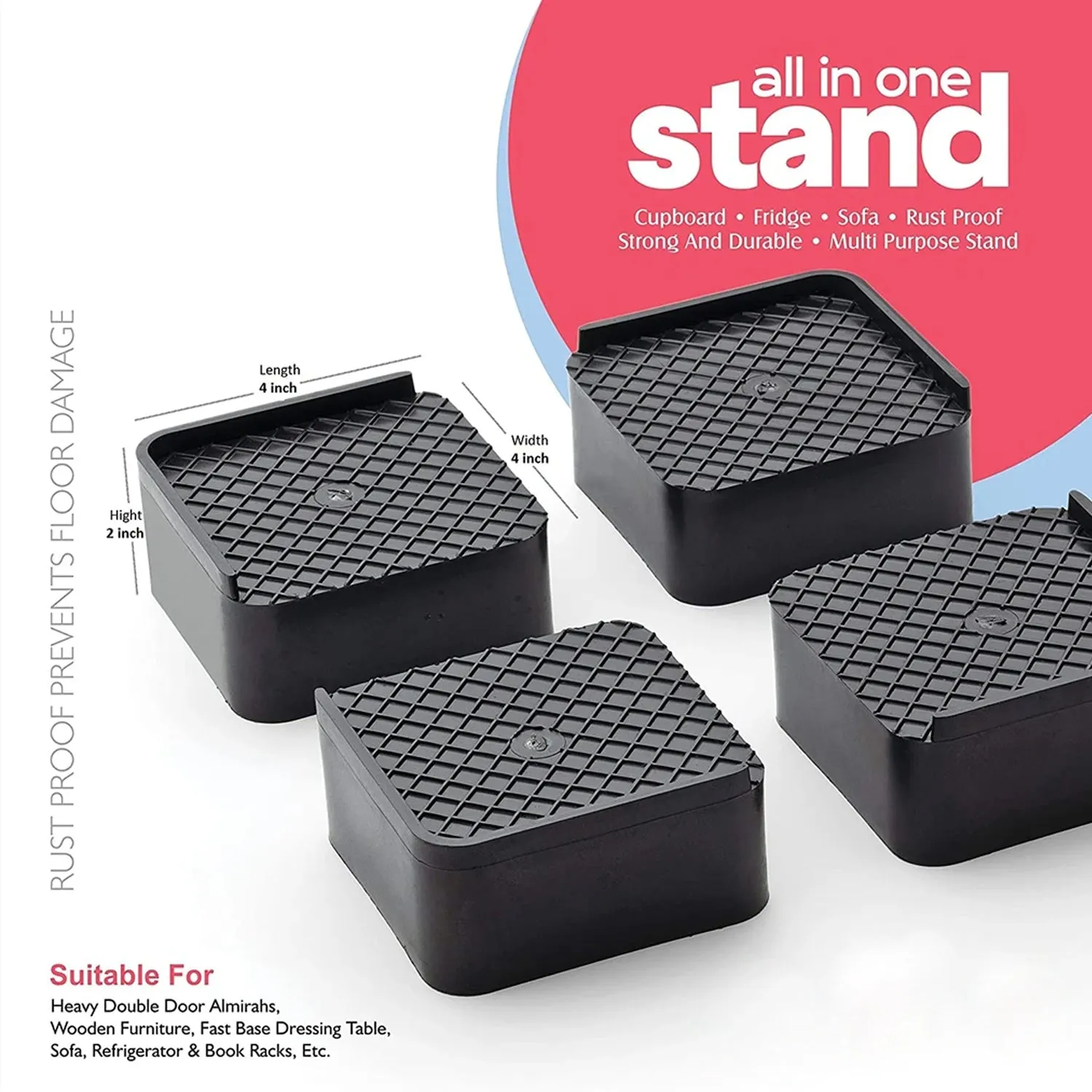 Premium Multipurpose Heavy Duty Cupboard / Refrigerator / Sofa Base Stand - Set of 4 Pcs