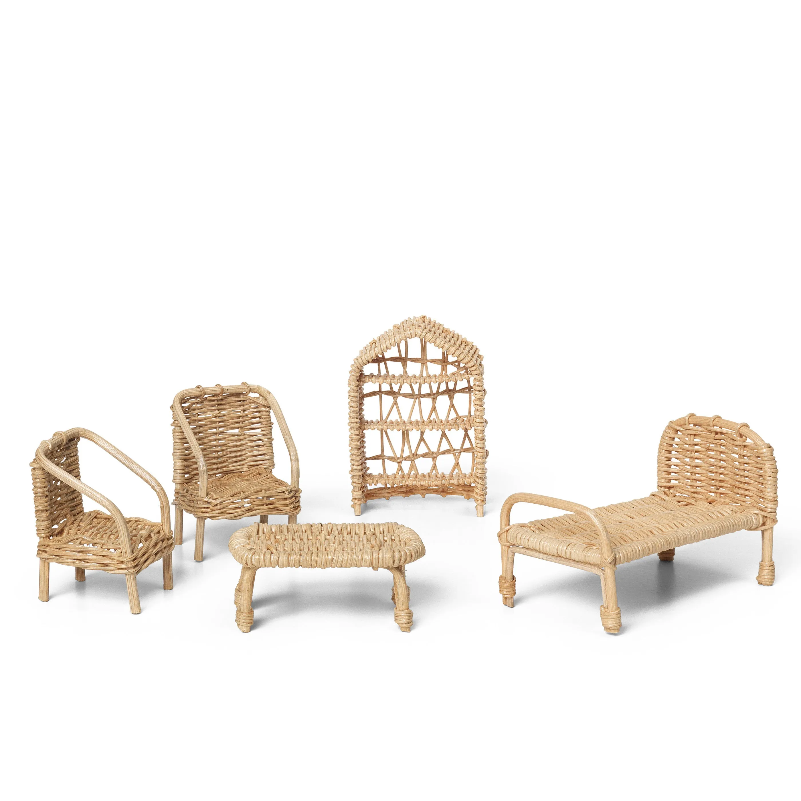 Rattan Dollhouse Furniture Set of 5