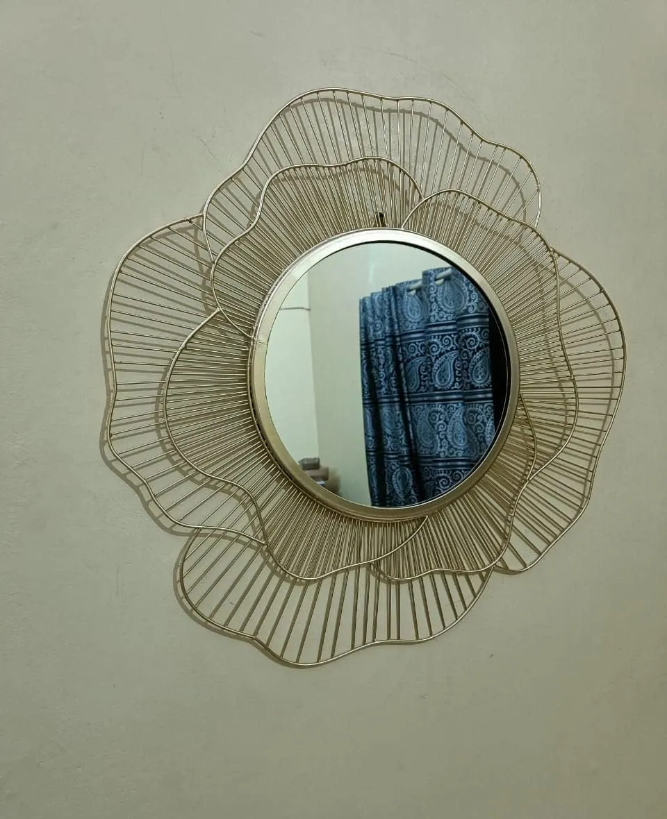 The Art Box Wall Mounted Iron Decorative Mirror with Sculptural Golden Rose Design Modern Art Mirror for Home Decor Artistic,Framed,Home Decore