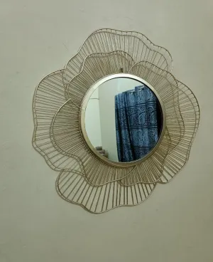 The Art Box Wall Mounted Iron Decorative Mirror with Sculptural Golden Rose Design Modern Art Mirror for Home Decor Artistic,Framed,Home Decore