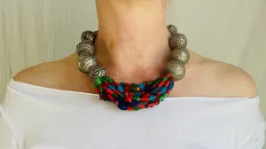 Vintage Glass Beaded Necklace. Antique Silver & Balochi Beads.
