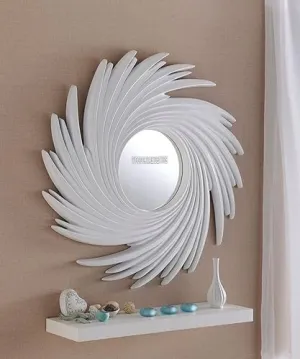 WOOD HOME DECORE Sunburst Mirror Frame Modern Decorative Wall Art for Luxurious Spaces(24×24 inches) (White)